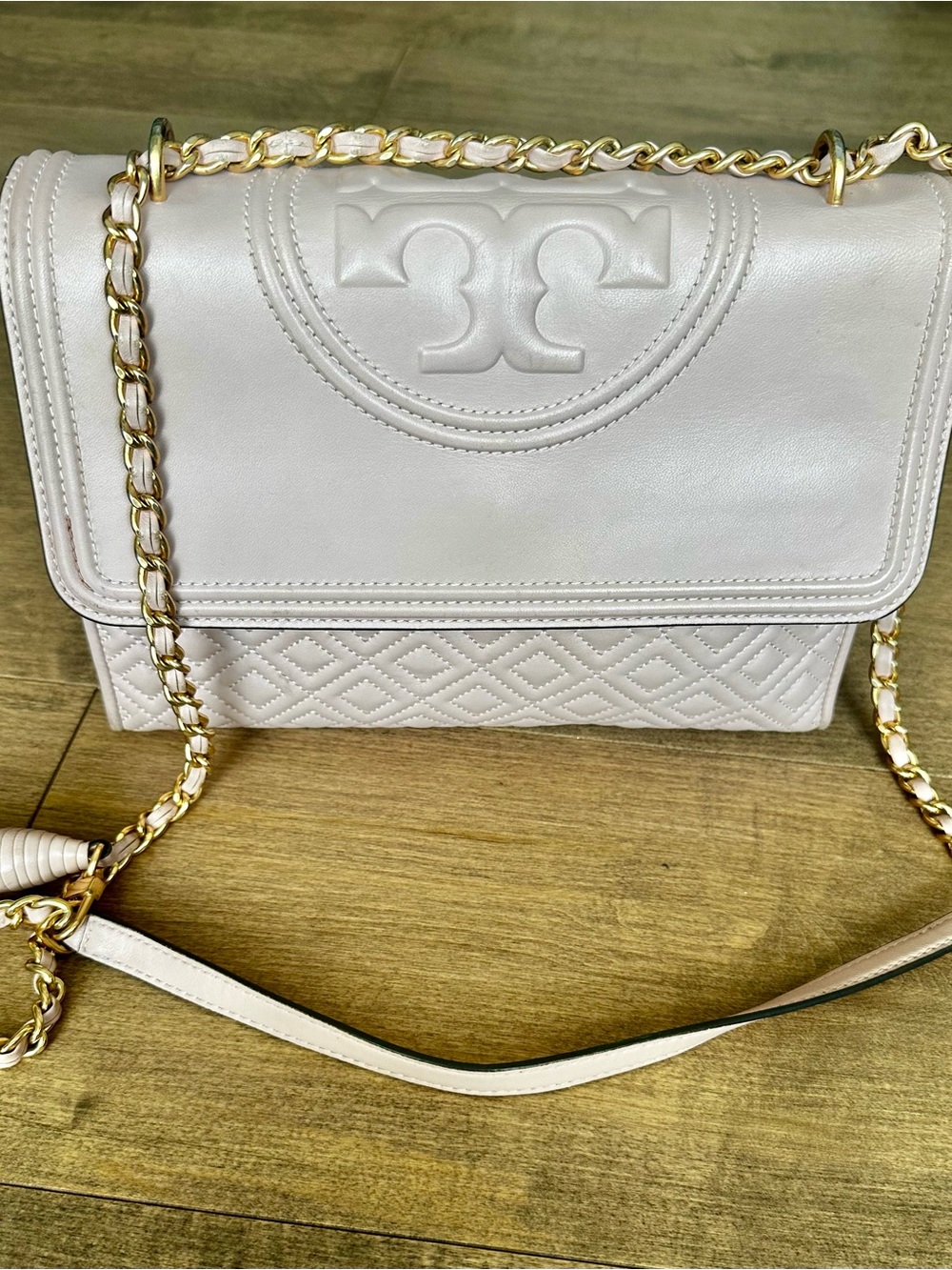 Tory Burch Fleming Convertible Shoulder Bag Blush Pink Gold Chain